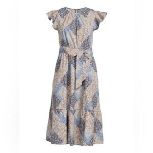 Time and Tru Patchwork Midi Dress - Blue and Cream